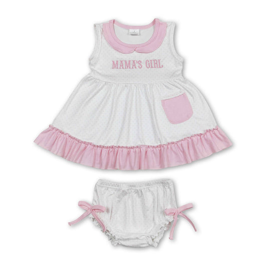 Mama’s Girl Embroidered Pink Bitty Dot Diaper Set